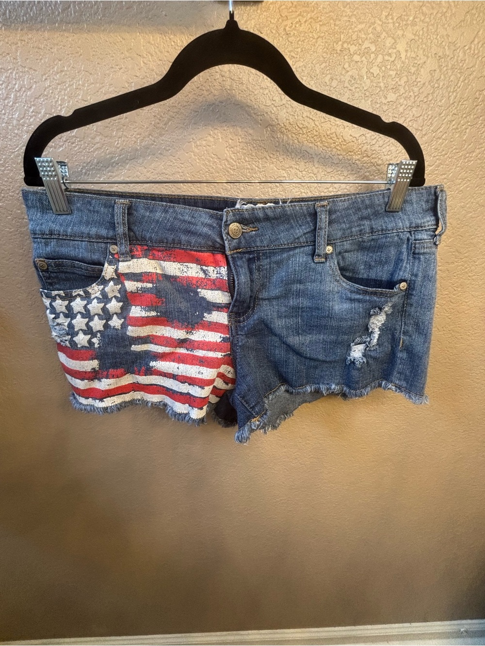 American Flag Distressed Denim Shorts Patriotic Cutoff